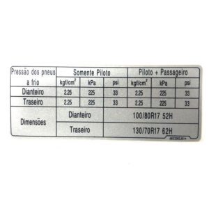 ADESIVO DE INFORMAÇÃO DOS PNEUS P/ DR160 ORIGINAL HAOJUE