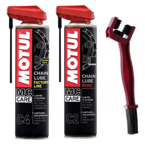 Motul C2 Chain Lube Road 400ml + Motul C4 Chain Lube Factory Line 400ml + Escova