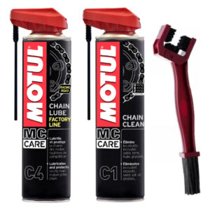 Kit Limpeza Da Corrente Motul C1 Chain Clean + Motul C4 Chain Lube Factory Line + Escova
