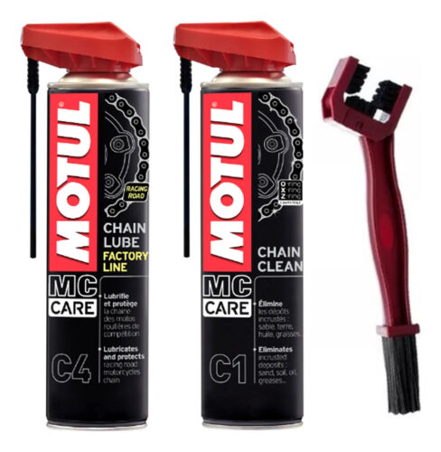 Kit Limpeza Da Corrente Motul C1 Chain Clean + Motul C4 Chain Lube Factory Line + Escova