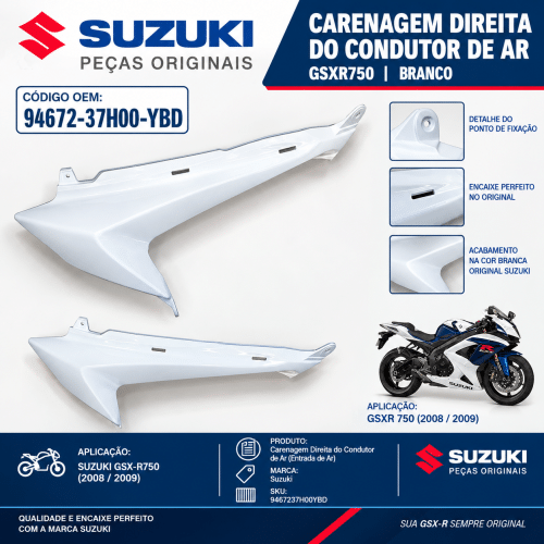 Carenagem Direita Do Condutor De Ar Branco GSXR750 Suzuki Original